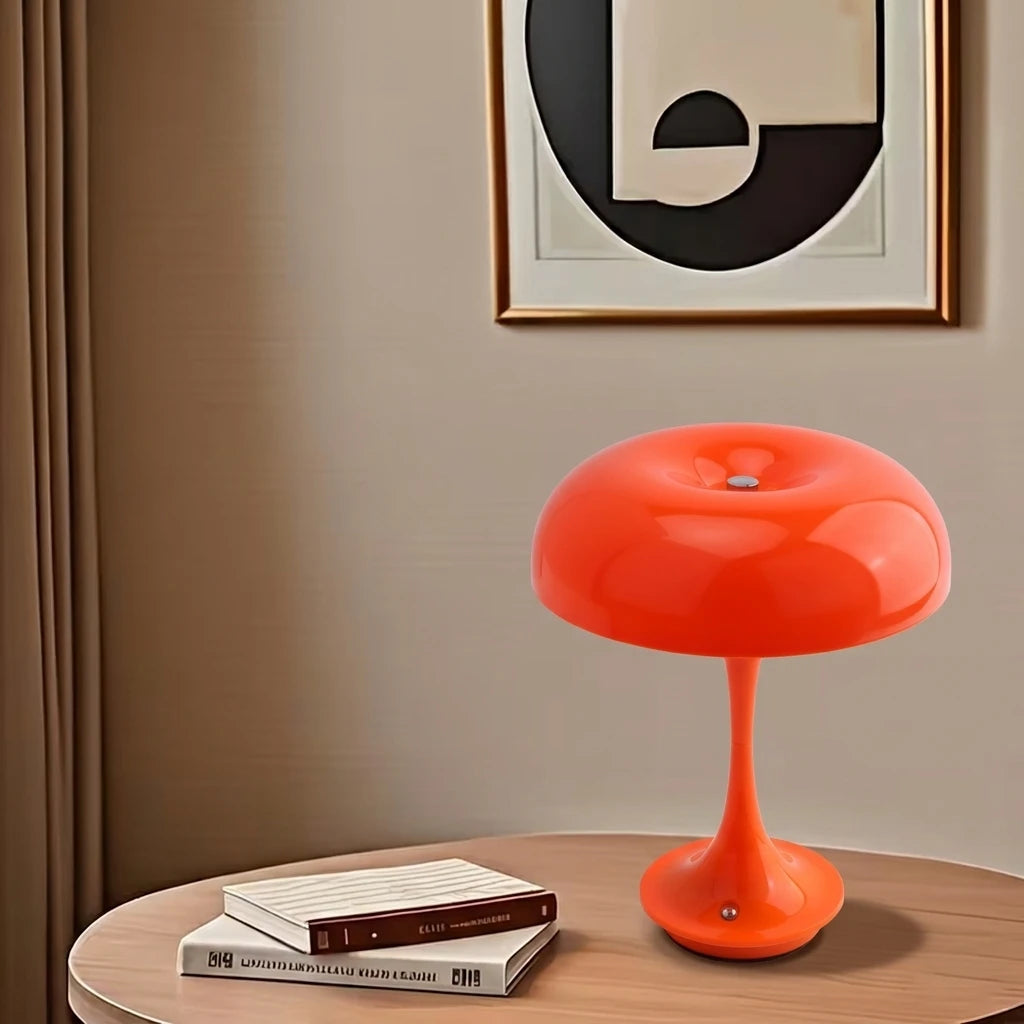 Unique Mushroom Table Lamp, Touch Control 3 Colors Dimmable, Cordless USB Rechargeable LED Bedside Lamp for Bedroom Office Decor
