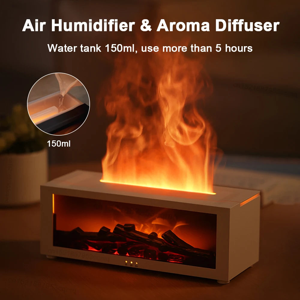 Aroma Air Humidifier Essential Oil Diffuser Fireplace Flame Humidifier Home Fragrance Diffuser with LED Light and Remote Control