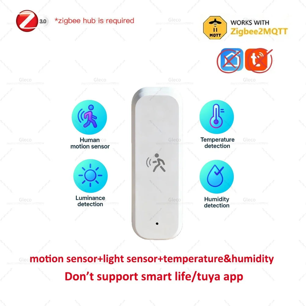 Zigbee Human Pir Motion Sensor Option Light/Temp/Humidity Detection 5 Types Available for Tuya Smart Life/MQTT Home Automation