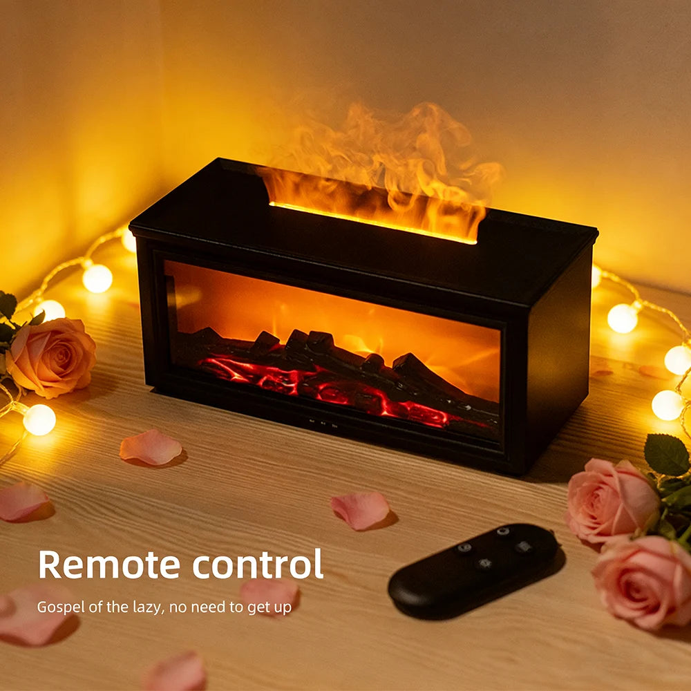1 Humidificador de aire con difusor de aroma de chimenea con llama simulada, luces nocturnas de colores, temporizador de 3 niveles, alimentado por USB