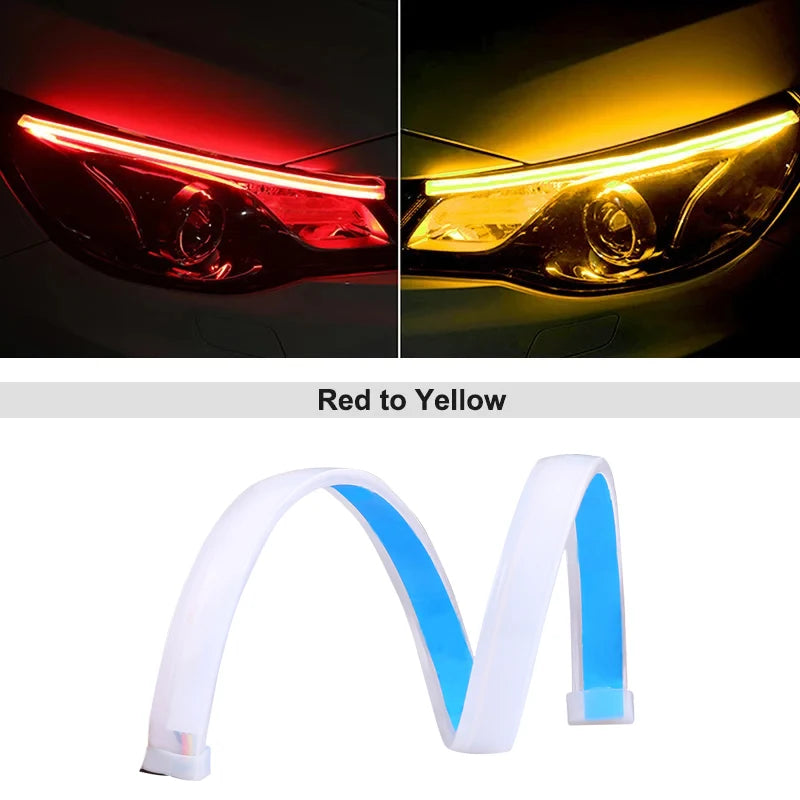 1Pc 12V LED Car Daytime Running Light Flexible Waterproof Strip Auto Headlights White Turn Signal Brake Flow Lights Car Styling