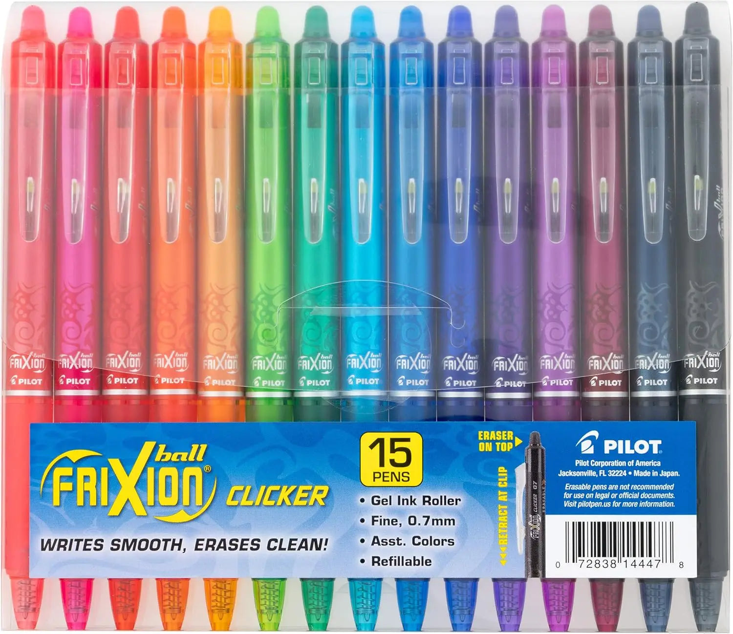 Erasable Gel Pens, Fine Point 0.7mm, Pack of 15 Assorted Colors for Smooth Writing and Easy Erasing