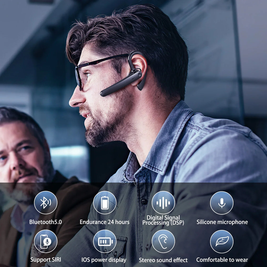 Auriculares inalámbricos Bluetooth con micrófono, audífonos con cancelación de ruido ENC, manos libres para negocios y conducción