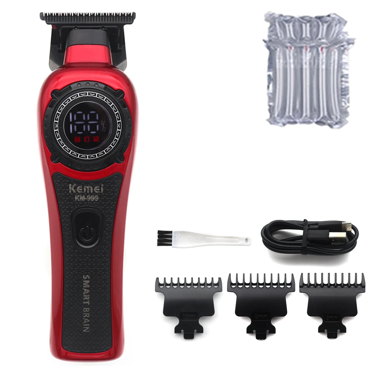 Kemei DLC T-Blade Zero Gapped LED Display Cordless USB Professional Hair Clipper Finishing Machine KM-999 Hair Trimmer for Men