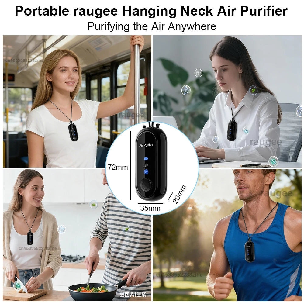 Purificador de aire portátil de iones negativos recargable por USB, mini purificador para exteriores, elimina el humo y olores peculiares, purifica el aire de forma eficiente
