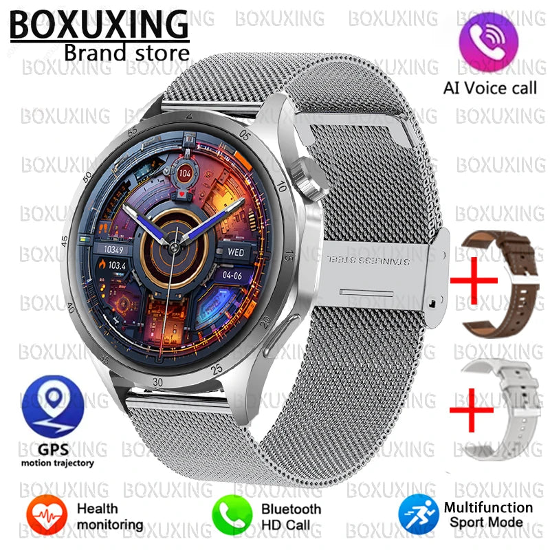 2026 New BOXUXING GPS NFC Smart Watch Men 360*360 AMOLED Screen Heart rate Bluetooth Call IP67 Waterproof Man Smartwatch Women