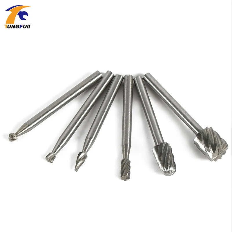 6/10pcs Set HSS Routing Router Drill Bits Set for Dremel Carbide Rotary Burrs Tools Wood Stone Metal Root Carving Milling Cutter