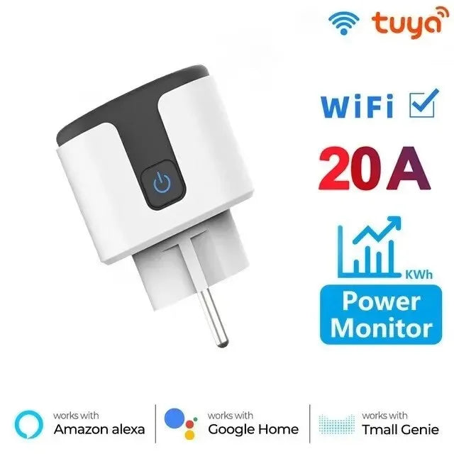 Smart Plug WiFi Socket EU 16A/20A With Power Monitor Timing Works with Tuya Smart Life App Voice Control