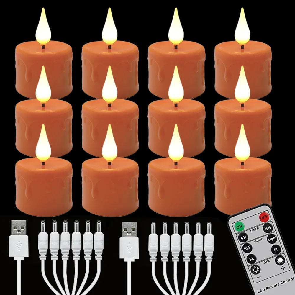 Rechargeable Flameless LED Candle Lights Warm Light for Home Decor Wedding Holiday Night Lights Halloween Black Candle Light