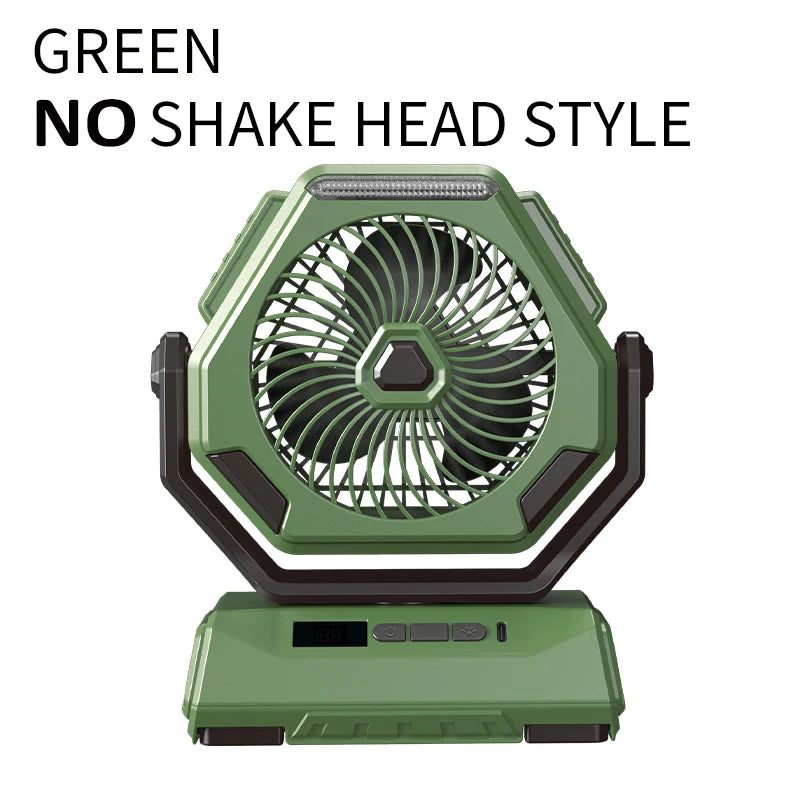 2025 New Camping Fan Rechargeable Outdoor Fan Ceiling Oscillating Fan Portable Air Conditioner with 3 Gears and Flashlight