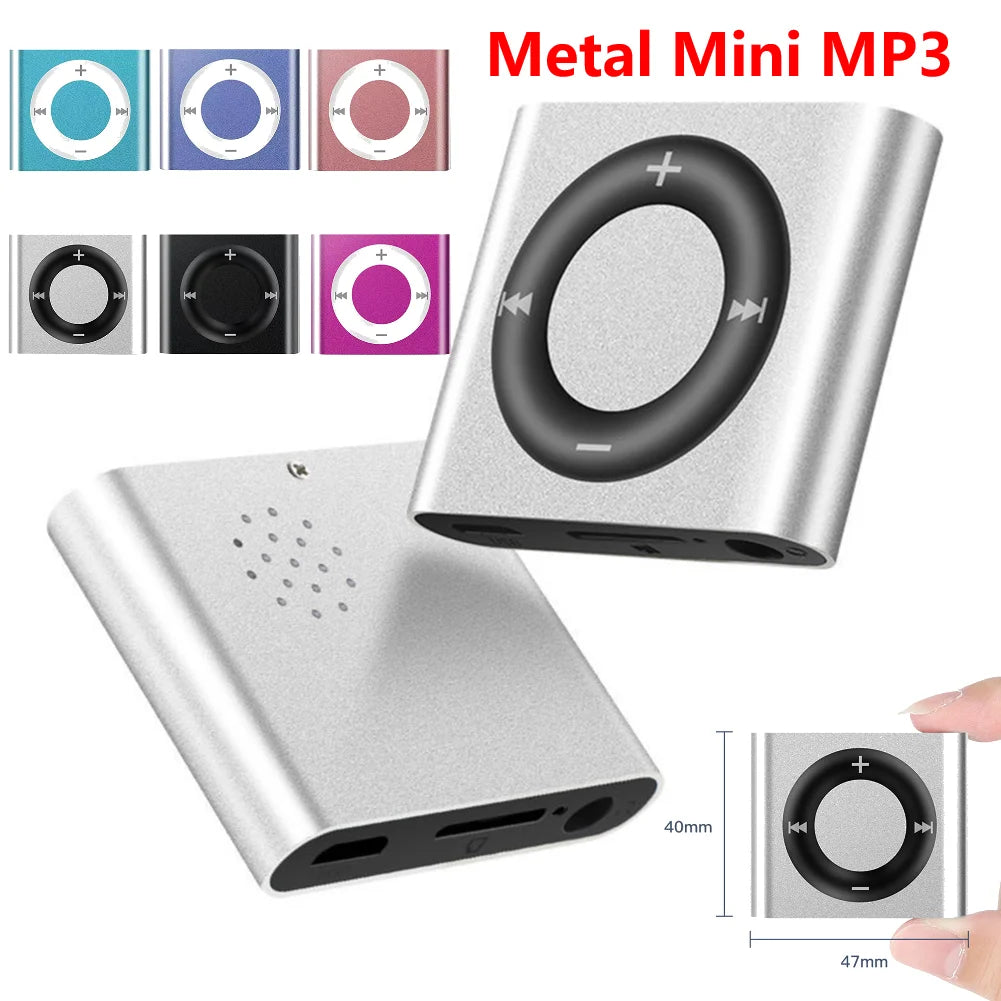 Mini MP3 Music Players Metal Clip-on Build in Speaker 180mAh Touch Tone Rechargeable with Headphone Support TF Card for Students