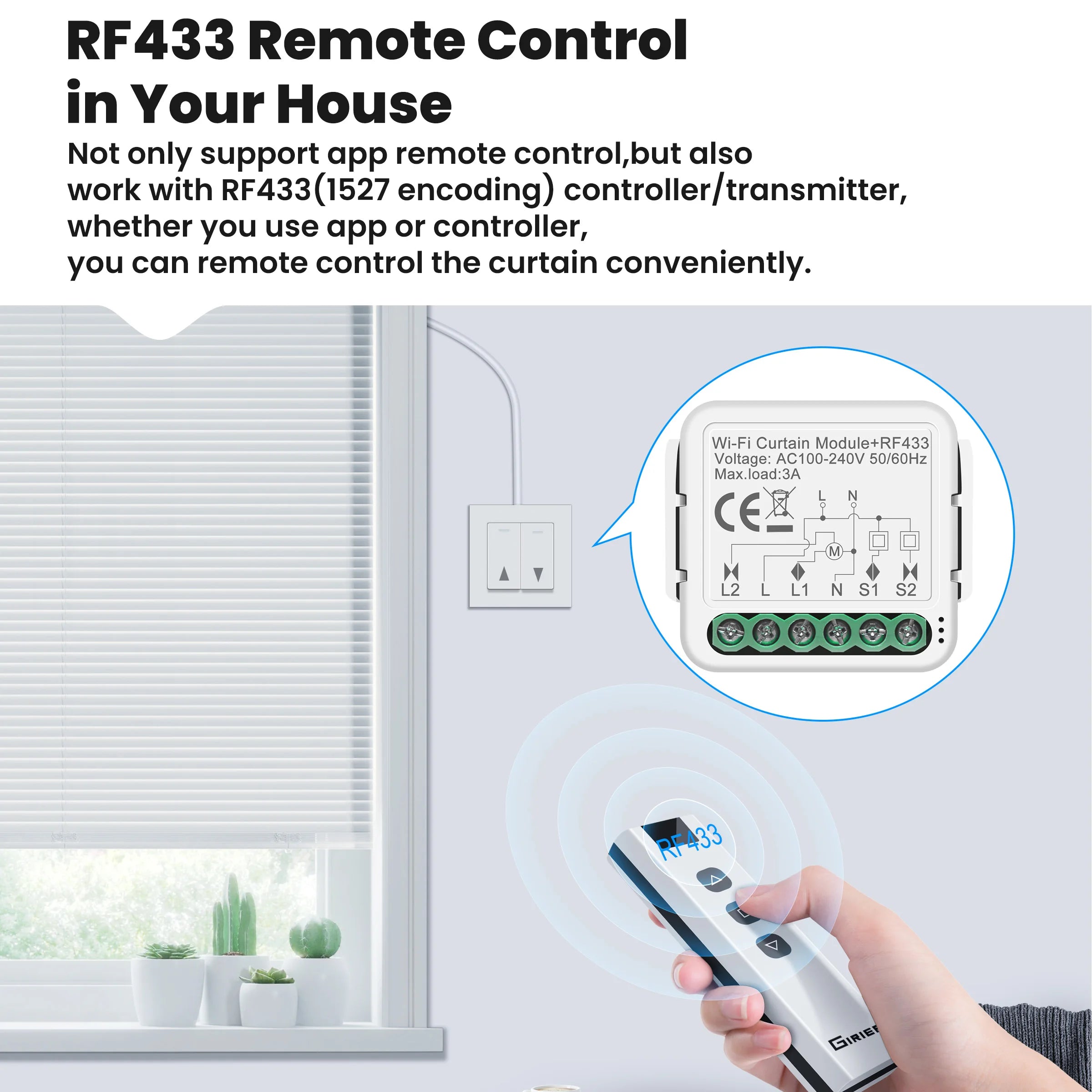 GIRIER Tuya Smart ZigBee/Wi-Fi RF433 Curtain Switch Module for Electric Roller Shutter Blind Motor 1/2CH Works Alexa Hey Google