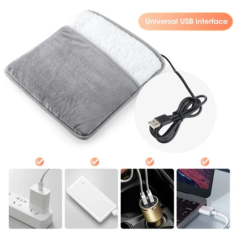 Manta eléctrica de invierno para pies con calefacción USB, almohadilla de felpa suave y lavable para calentar los pies, calentador para mejorar el sueño, alfombrilla térmica doméstica para pies
