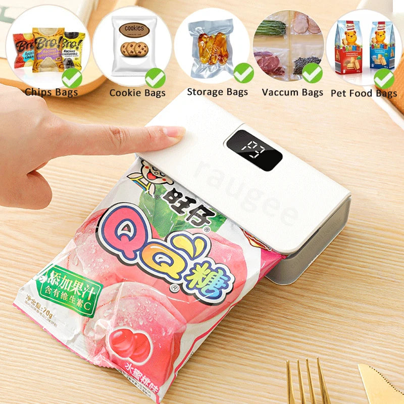 Mini scelleuse thermique, machine de scellage thermique pour sacs en plastique, scelleuse d'emballages en plastique rechargeable, scelleuse alimentaire portative pour sacs à clip