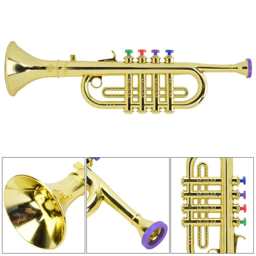 Trompeta de juguete dorada de plástico, instrumento de viento para niños en edad preescolar, regalo musical