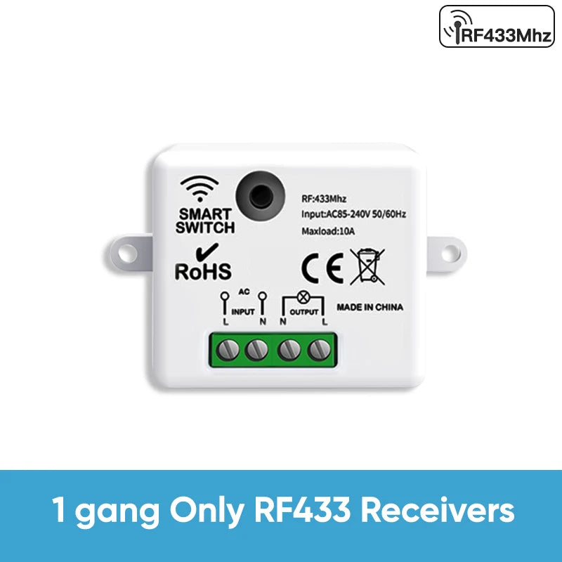 TNCE RF433 Relay Receiver,Wireless Light Switch 433Mhz Mini Remote Control,1/2/3Gang Wall Transmitter Switch, Led Lamp Fan Smart