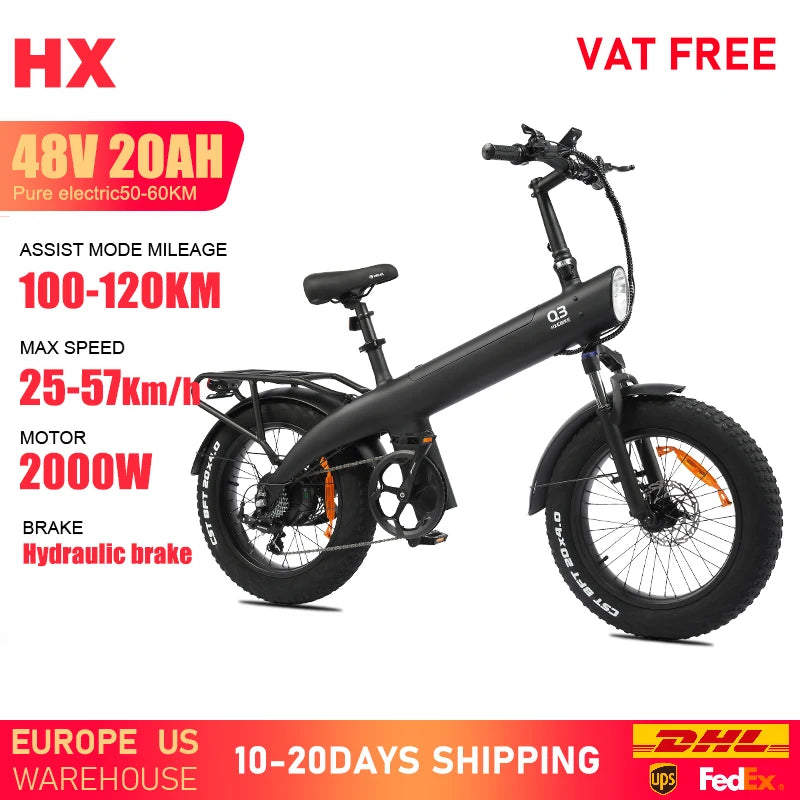 HX Q3 e bike 2000W electric bike 48V 20AH Adult E bike 20Inch Tire Off-Road fatbike City Electric bicycle  Mountain e bikes