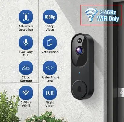 Cámara de timbre inalámbrica 1080p con visión nocturna, detección de IA, audio bidireccional y alertas en tiempo real