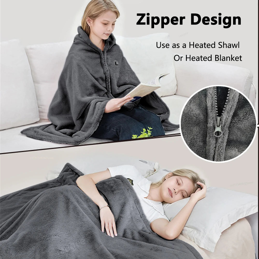 Electric Blanket USB Portable Body Warmer with 3 Temp Settings Heating Thermal Shawl for Home Office Electric Warmer Blanket