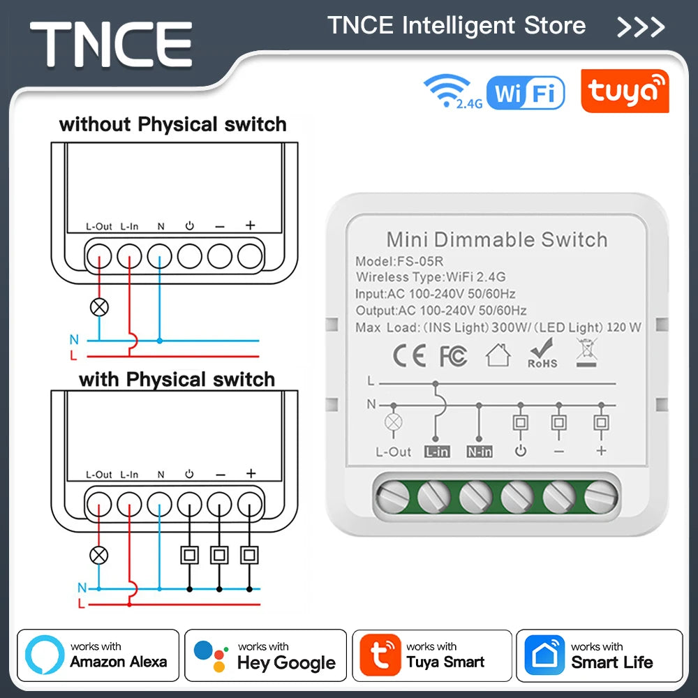 TNCE Tuya WIFI Light Dimmer Switch EU/US Brightness adjust LED Dimmer Breaker Module Smart Life Voice Control Alexa Google Home