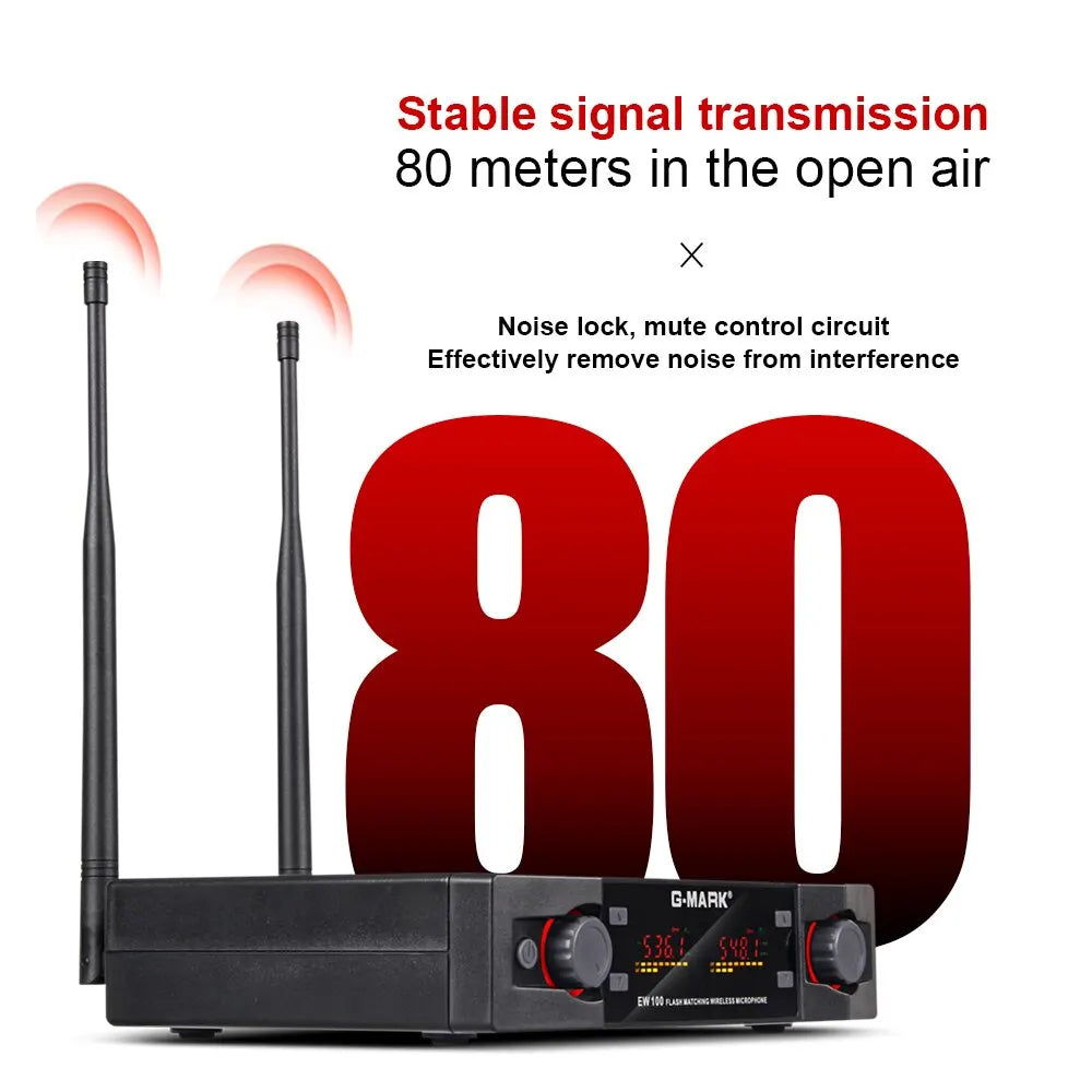 Micrófono inalámbrico G-MARK EW100 profesional UHF Karaoke, micrófono de mano con frecuencia ajustable 50M para fiestas, espectáculos, escenarios, bodas
