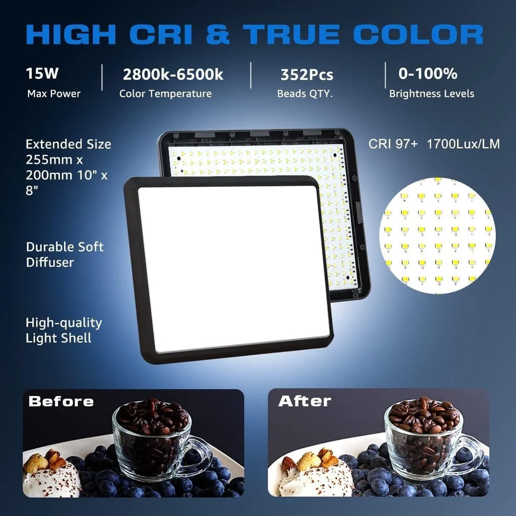 Juego de 2 luces de video LED XRDKJ, luz de estudio, kit de iluminación para fotografía regulable de 2800-6500 K con trípode extensible de 57 pulgadas