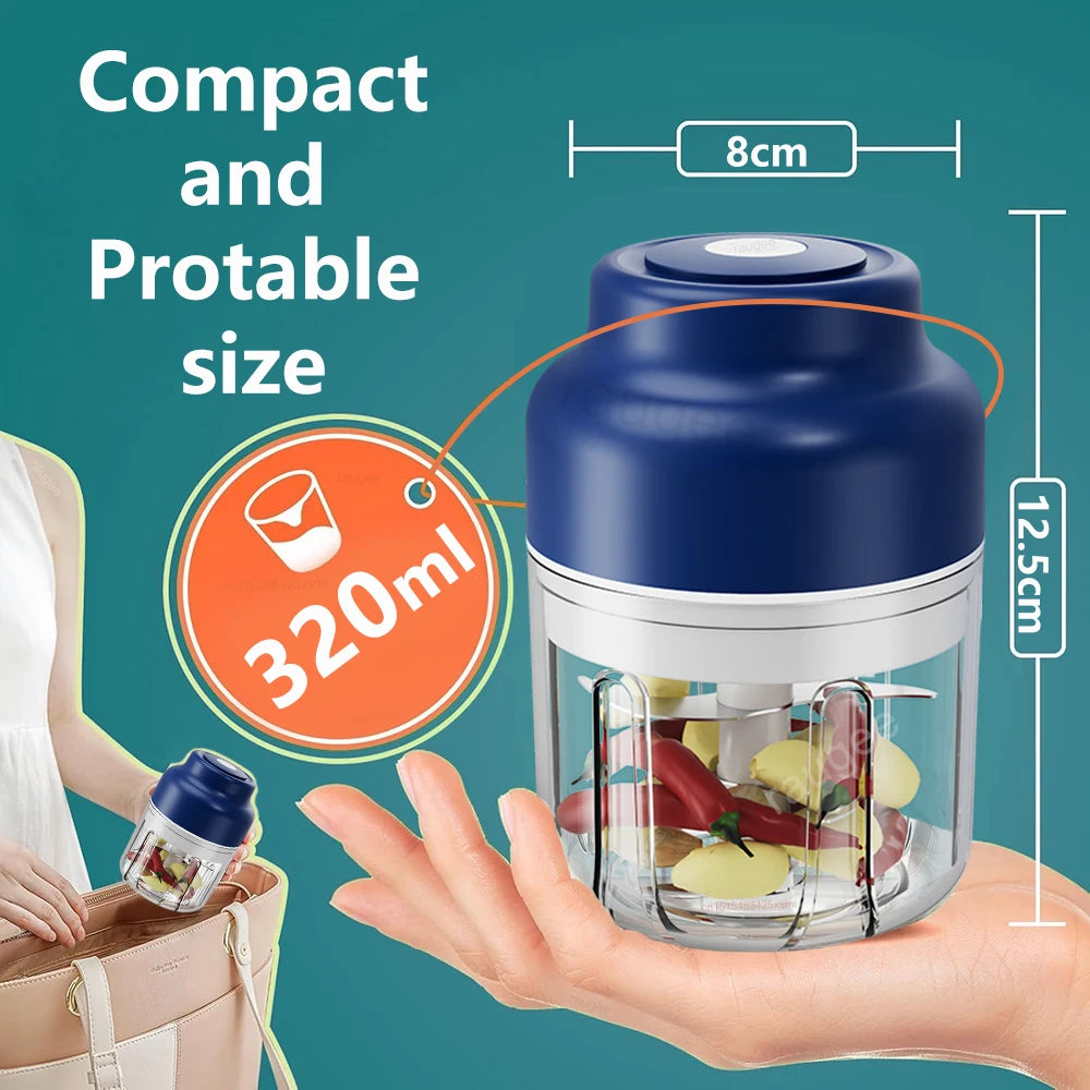Electric Food Chopper Mini Garlic Masher Crusher for Kitchen Meat Grinder Vegetable Chopper USB Rechargeable Portable Chopper
