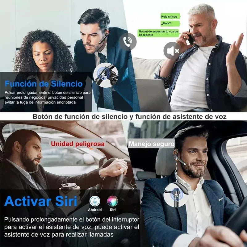 Auriculares inalámbricos Bluetooth con micrófono Cascos Manos libres Cancelación de ruido Audífonos para hablar Negocios Conducir