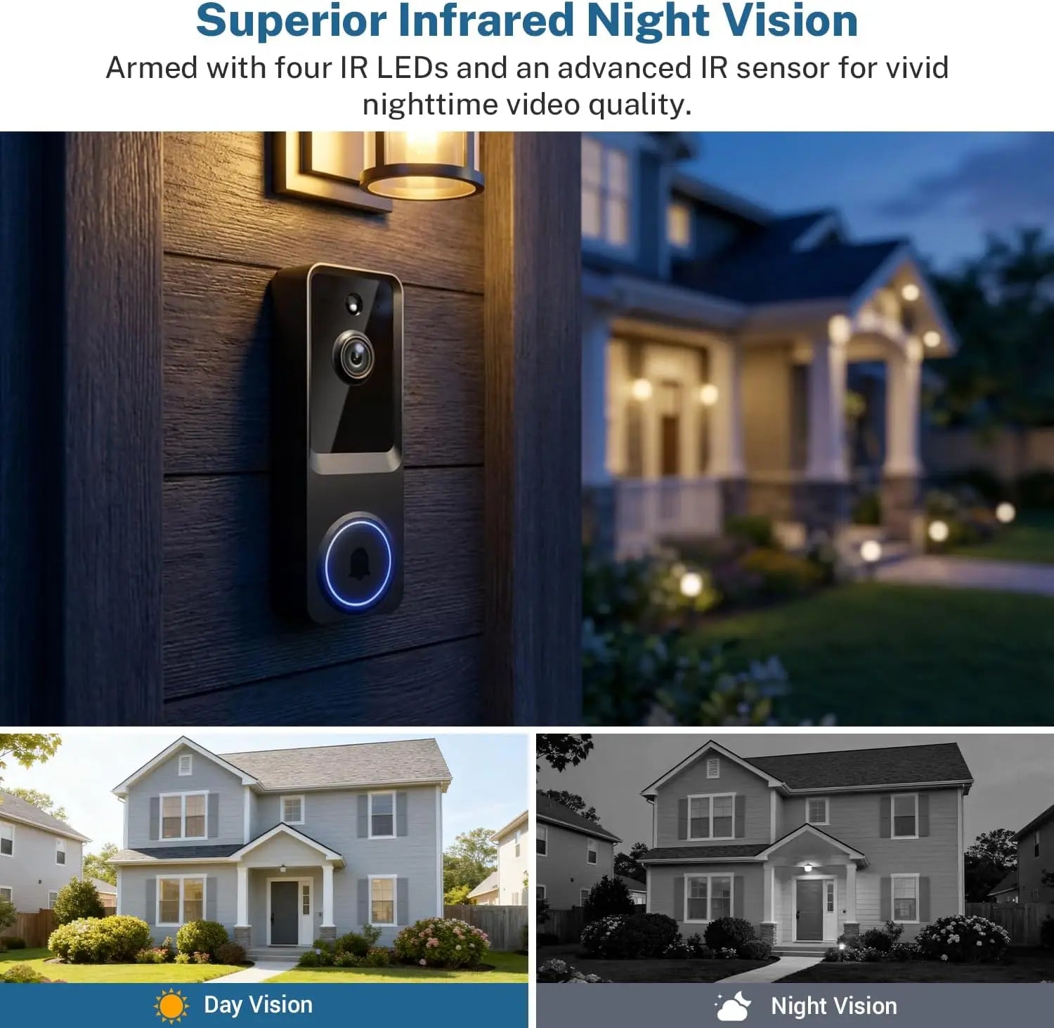 Cámara de timbre de video inalámbrica con almacenamiento en la nube, visión nocturna, alertas en tiempo real para seguridad del hogar