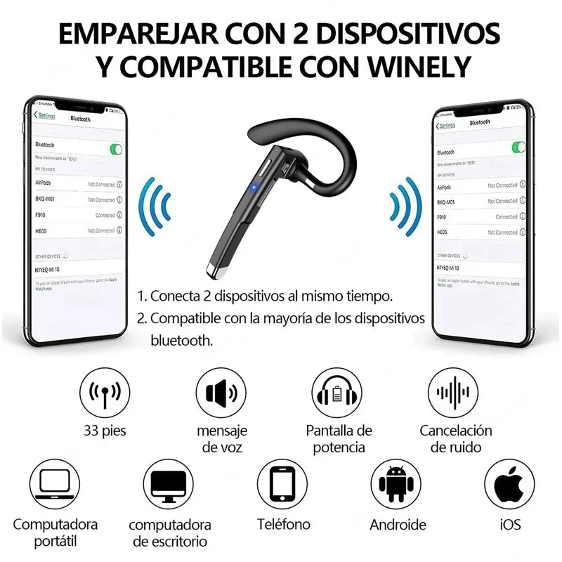 Auriculares inalámbricos Bluetooth con micrófono Cascos Manos libres Cancelación de ruido Audífonos para hablar Negocios Conducir