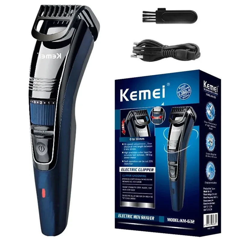 Kemei 632 Recortadora de Barba Ajustable de 0,5-10mm para Hombres, Máquina de Cortar Pelo Facial Recargable, Recortadora de Bigote y Barba de Tres Días