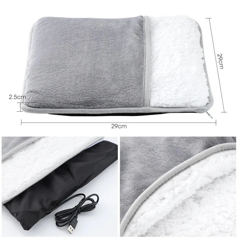 Manta eléctrica de invierno para pies con calefacción USB, almohadilla de felpa suave y lavable para calentar los pies, calentador para mejorar el sueño, alfombrilla térmica doméstica para pies
