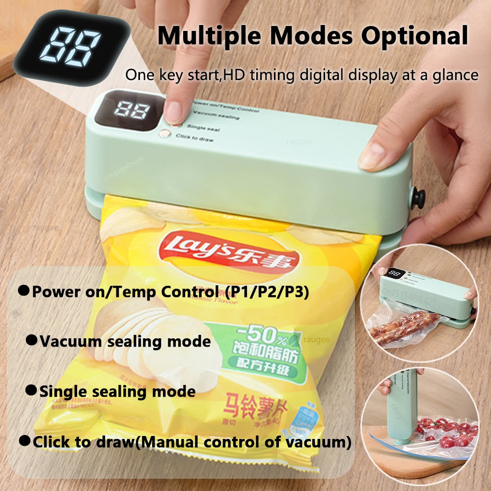 Mini Vacuum Sealer Rechargeable Food Preservation Package Plastic Bags Sealer Portable Wireless Automatic Vacuum Sealing Machine