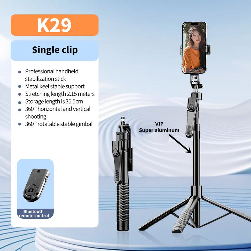 Roreta 2.15M 360 ° rotation Selfie Stick with Wireless Bluetooth LED Fill Light Extended Tripod with Remote Shutter for Android