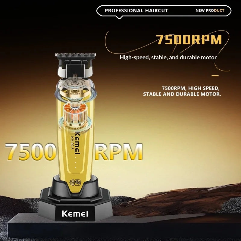 Kemei 90-5 Cortapelos Eléctrico para Barba 7500 RPM Cuchilla Cero para Hombres Cuchilla DLC Máquina Inalámbrica de Corte de Pelo para Acabado de Peluquería