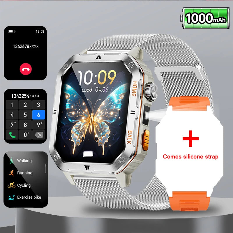 BOALZETD New 1000mAh Big Battery Outdoor Sports Smart Watch 2.01 inch HD Screen LED Flashlight Bluetooth Call Smartwatch For Men
