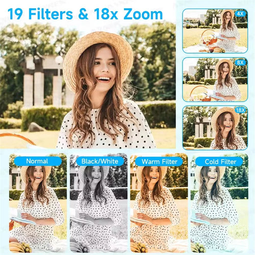 Cámara digital de doble pantalla 5K 80MP, cámaras fotográficas CCD retro de 8000W píxeles con enfoque automático y zoom de 18x para fotografía de niños y adultos