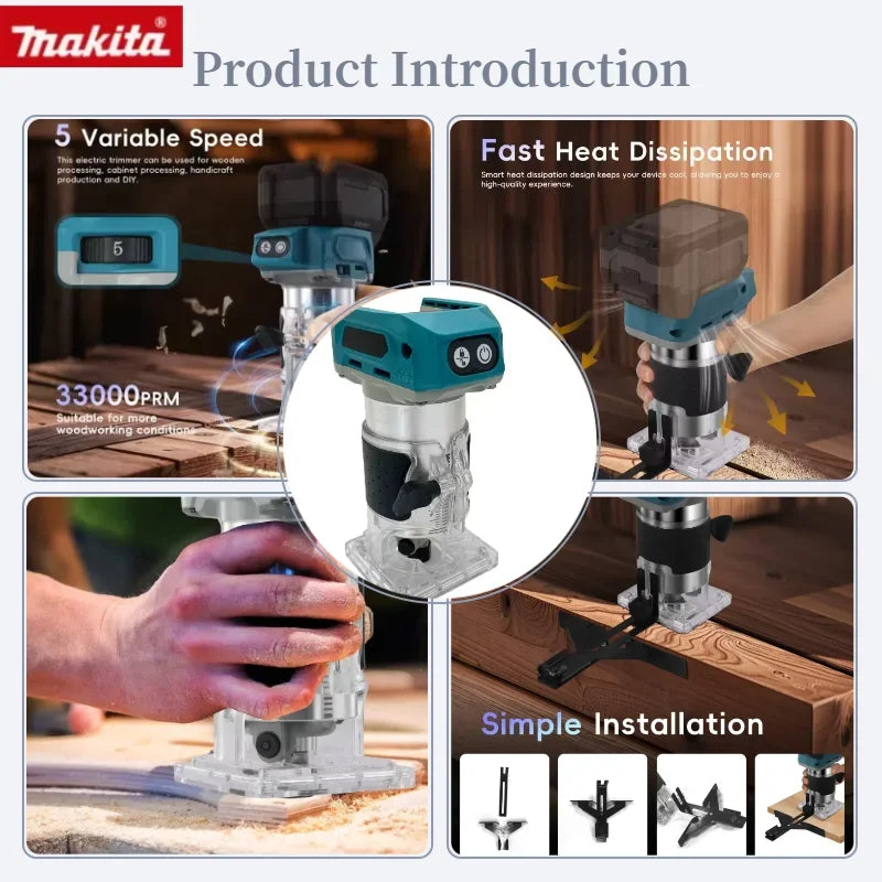 Recortadora inalámbrica Makita DRT50, máquina de recortar recargable, herramienta de ranurado sin escobillas, máquina de grabado de carpintería y fresado