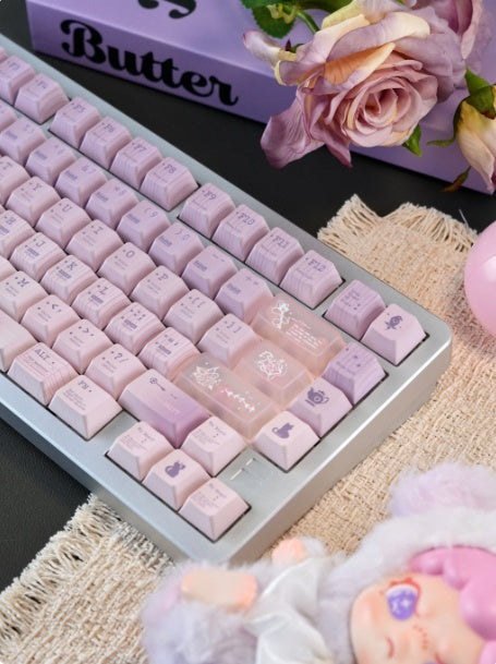 Light Retro Music Keycaps In Versatile Pink-purple, With A Frosted Translucent PC Finish For Keyboards
