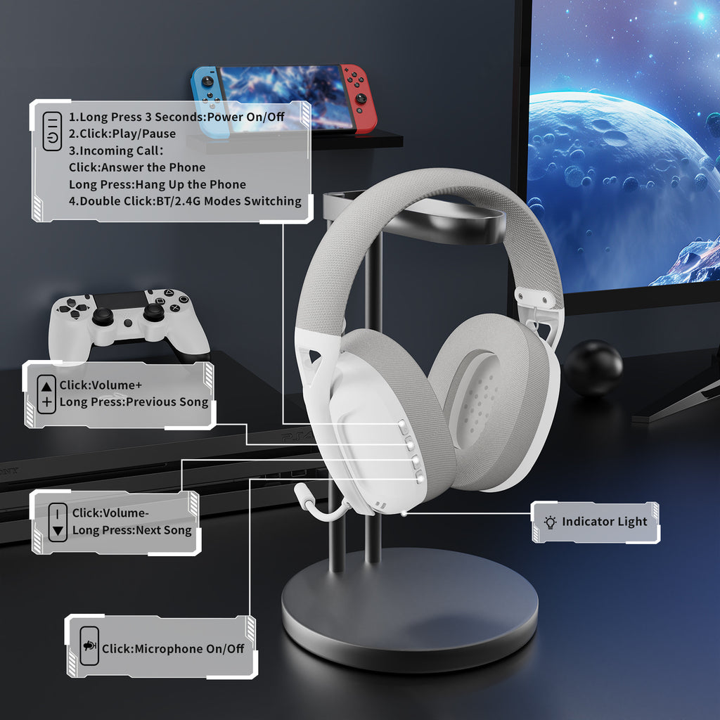 Auriculares inalámbricos Bluetooth 2.4G trimodales con cable ligeros supraaurales para gaming con micrófono
