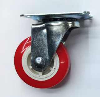 Mute caster-2-inch screw pole side brake-M8*15-red and white flower PP wheel-iron-1 piece