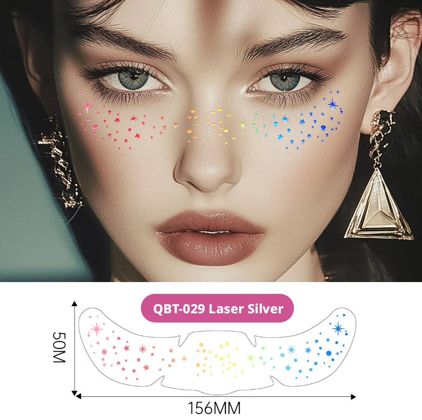 Laser Silver Tattoo Sticker-Round Star Model-Pink + Yellow + Blue-Paper-1