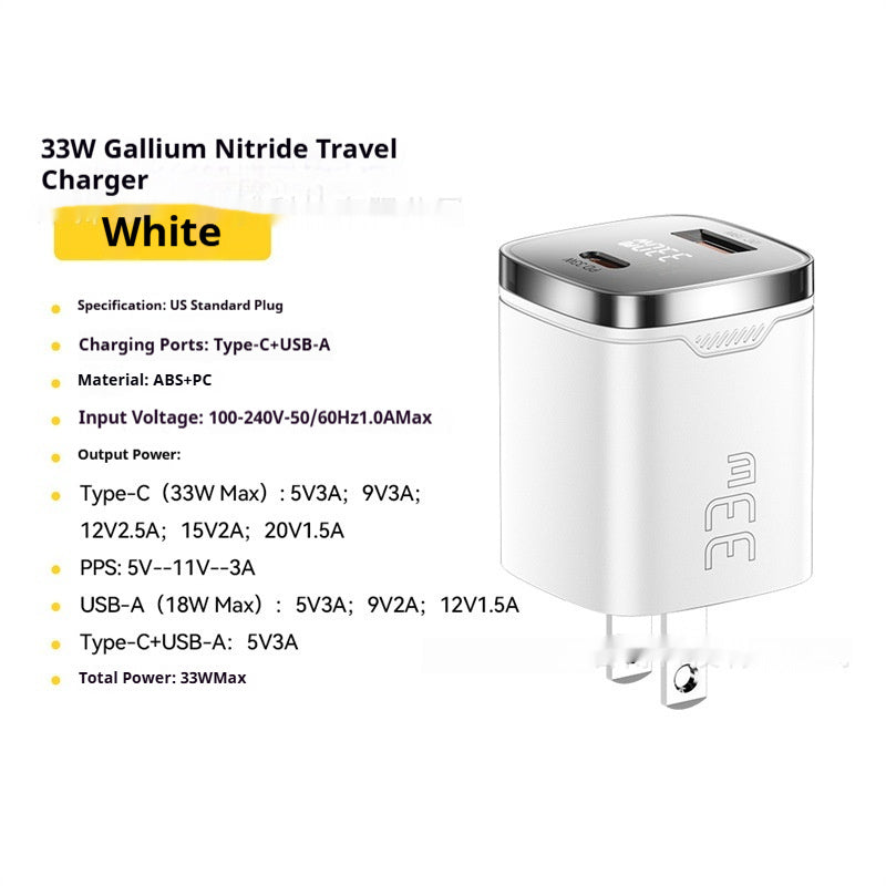 Series 20W Digital Display Travel Charger With USB-A And USB-C Fast Charging Ports