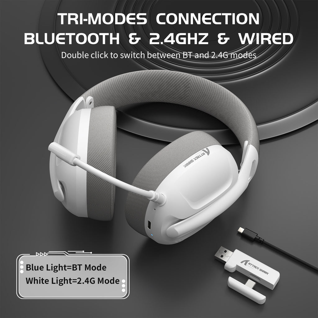 Auriculares inalámbricos Bluetooth 2.4G trimodales con cable ligeros supraaurales para gaming con micrófono