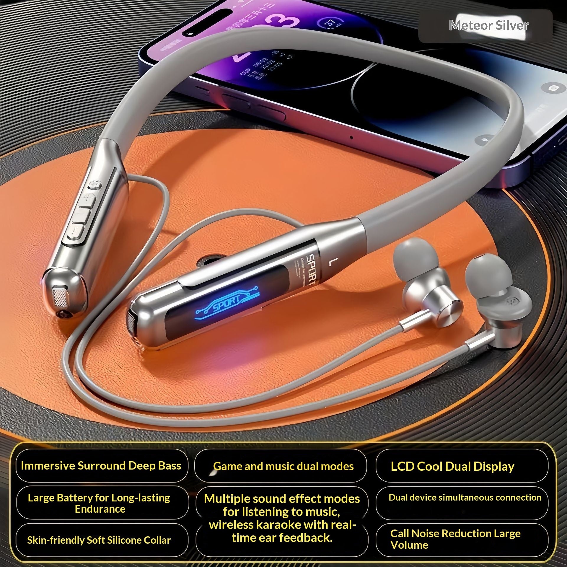 Auriculares deportivos inalámbricos de cuello, multifunción, estéreo, con cancelación de ruido inteligente